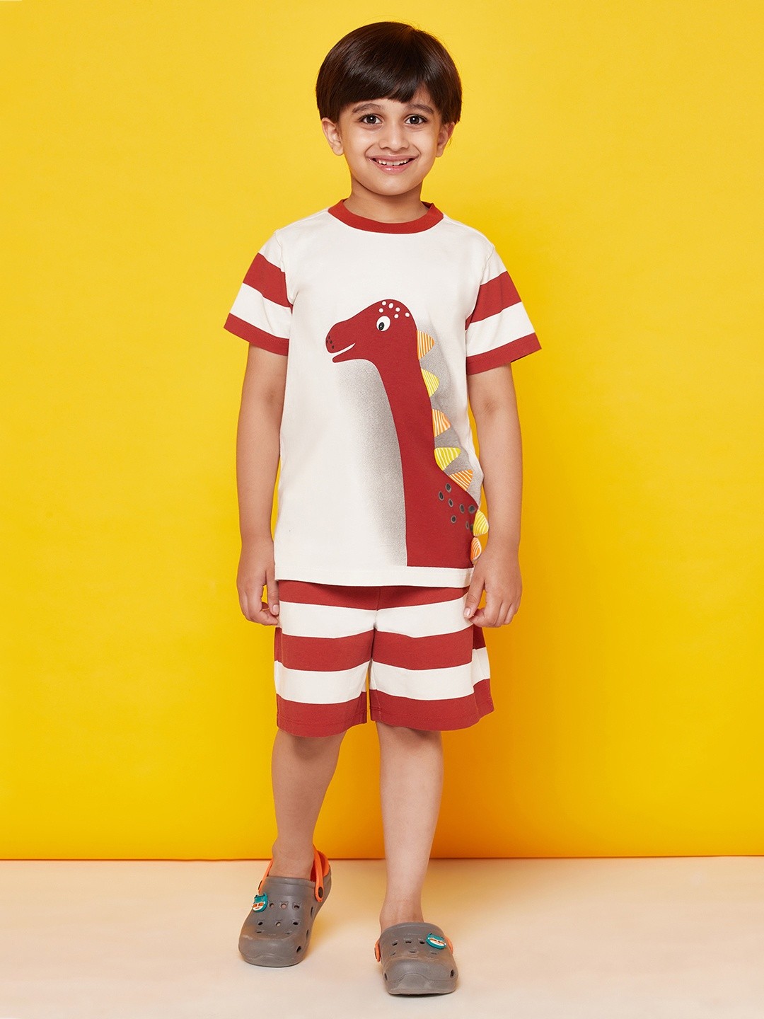 

SPUNKIES Boys Brown & Off White Printed Night suit