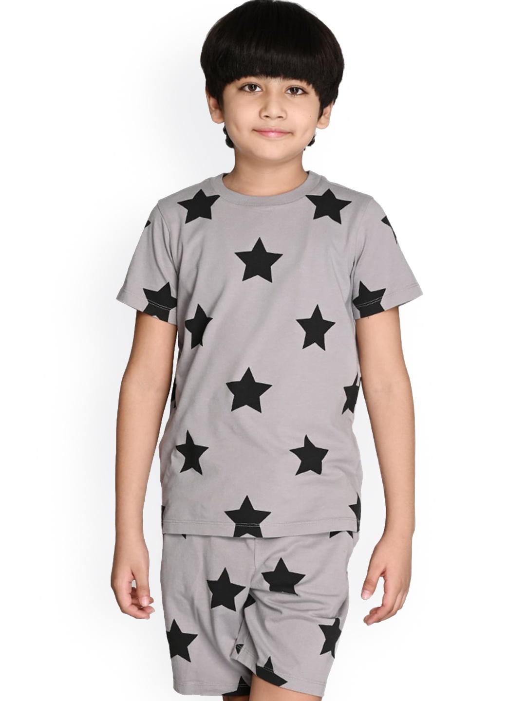 

SPUNKIES Boys Grey & Black Geometric Printed Night suit