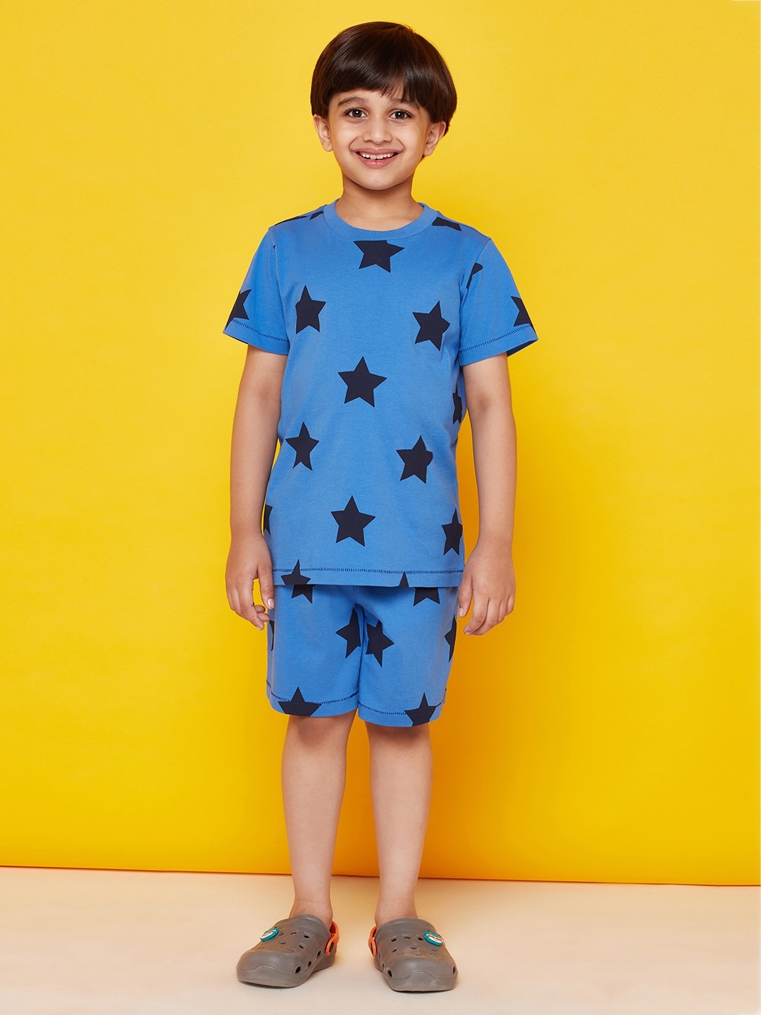 

SPUNKIES Boys Blue & Black Printed Night suit