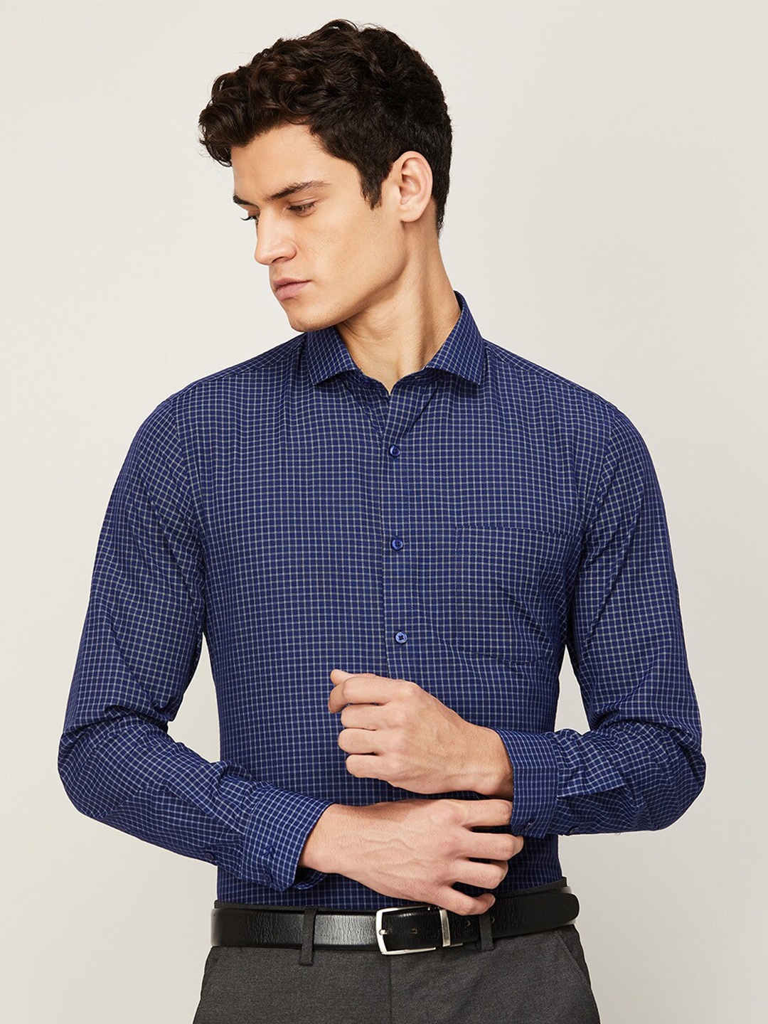 

CODE by Lifestyle Men Blue Slim Fit Micro Checks Checked Formal Shirt