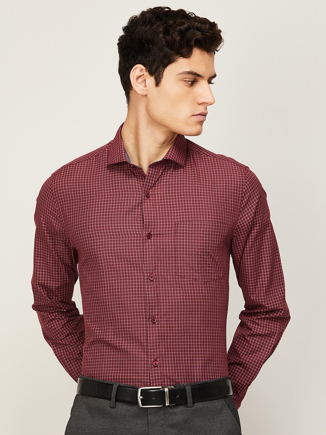 

CODE by Lifestyle Men Red Slim Fit Micro Checks Checked Formal Shirt