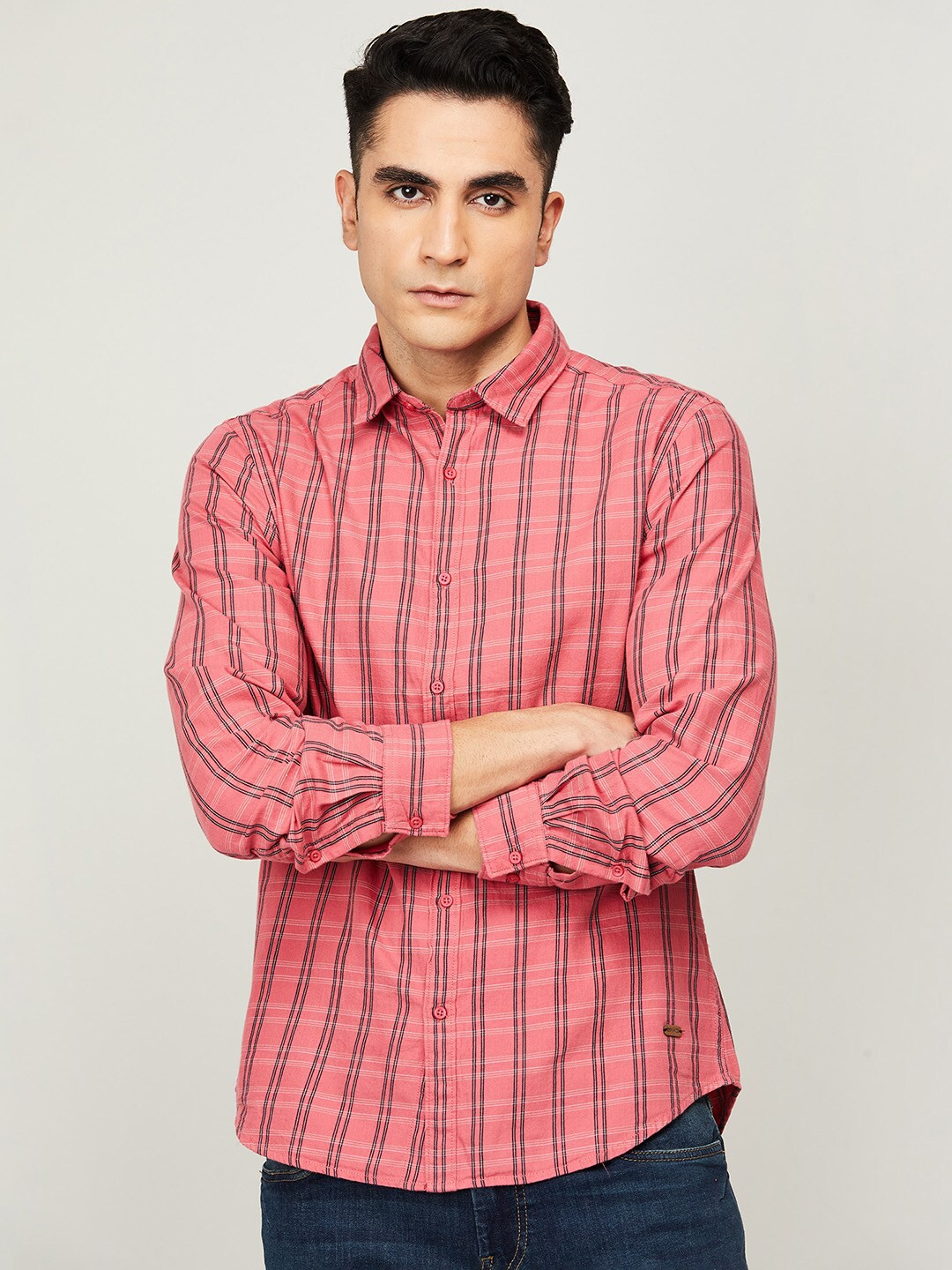 

Fame Forever by Lifestyle Men Red Slim Fit Striped Casual Shirt