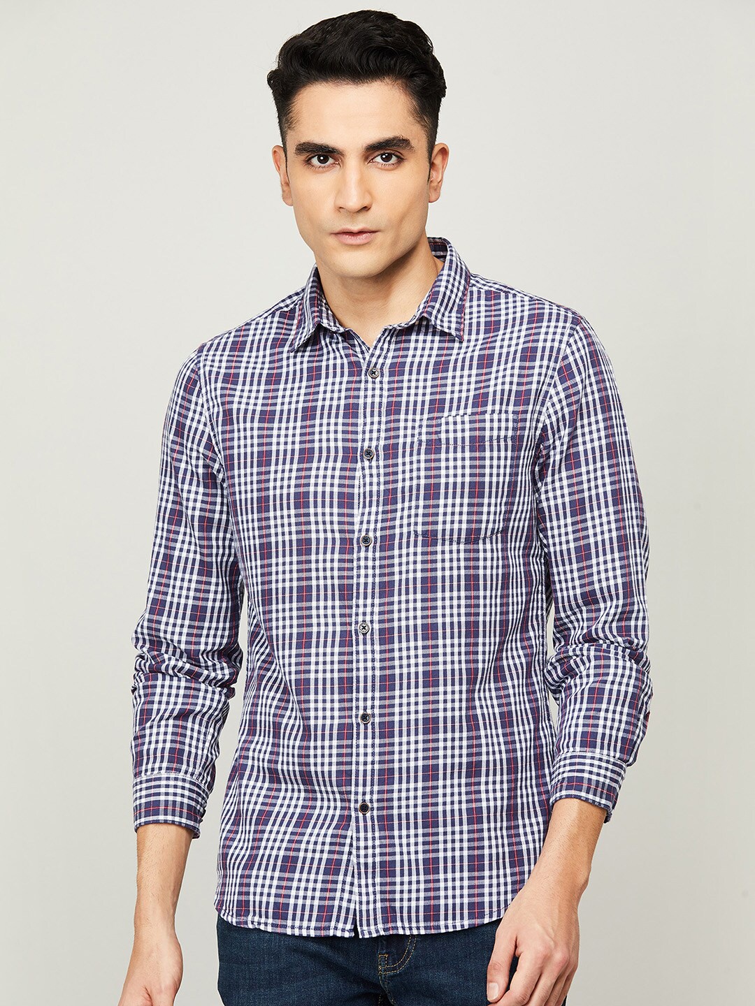 

Fame Forever by Lifestyle Men Navy Blue Slim Fit Tartan Checks Casual Shirt