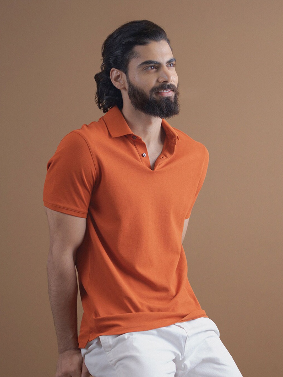 

Andamen Men Orange Polo Collar T-shirt