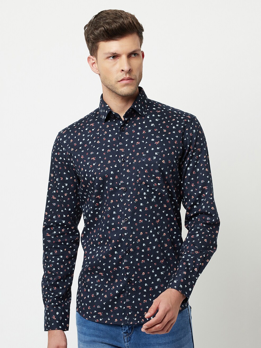 

Crimsoune Club Men Navy Blue Slim Fit Floral Printed Casual Shirt