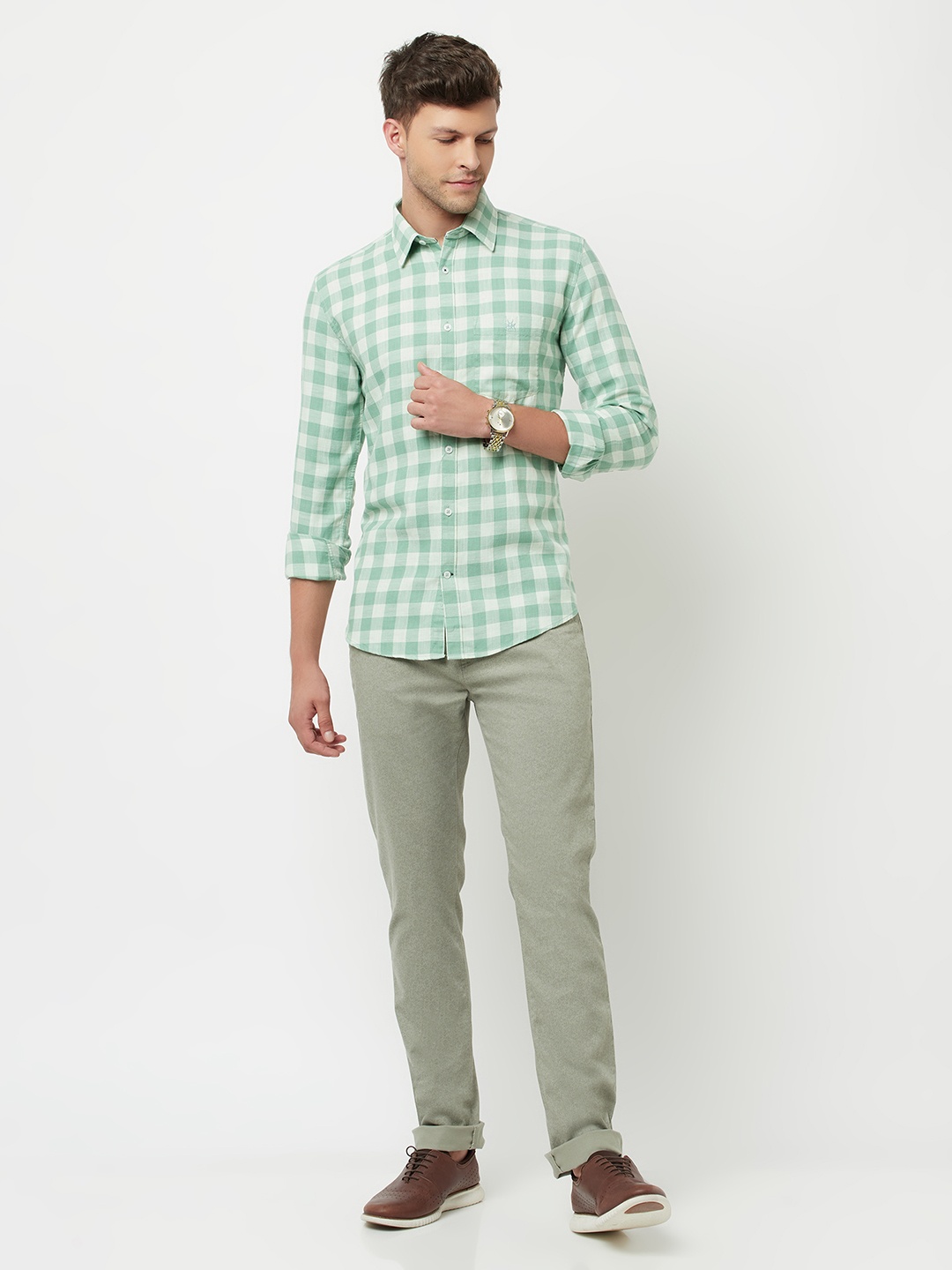 

Crimsoune Club Men Green Slim Fit Gingham Checked Casual Shirt