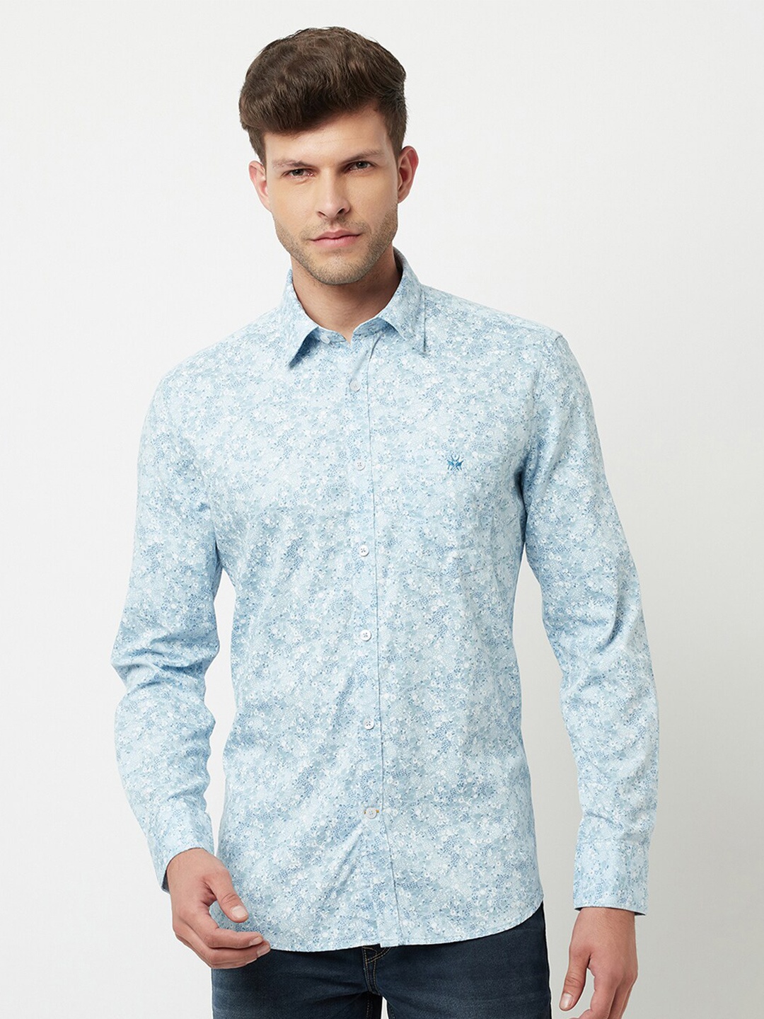 

Crimsoune Club Men Blue Slim Fit Floral Printed Casual Shirt