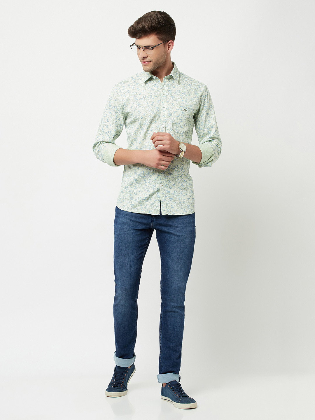 

Crimsoune Club Men Green Slim Fit Floral Printed Casual Cotton Shirt