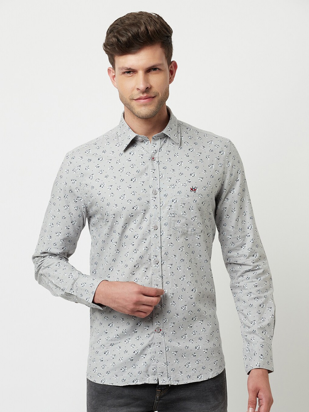 

Crimsoune Club Men Grey Slim Fit Floral Printed Casual Shirt