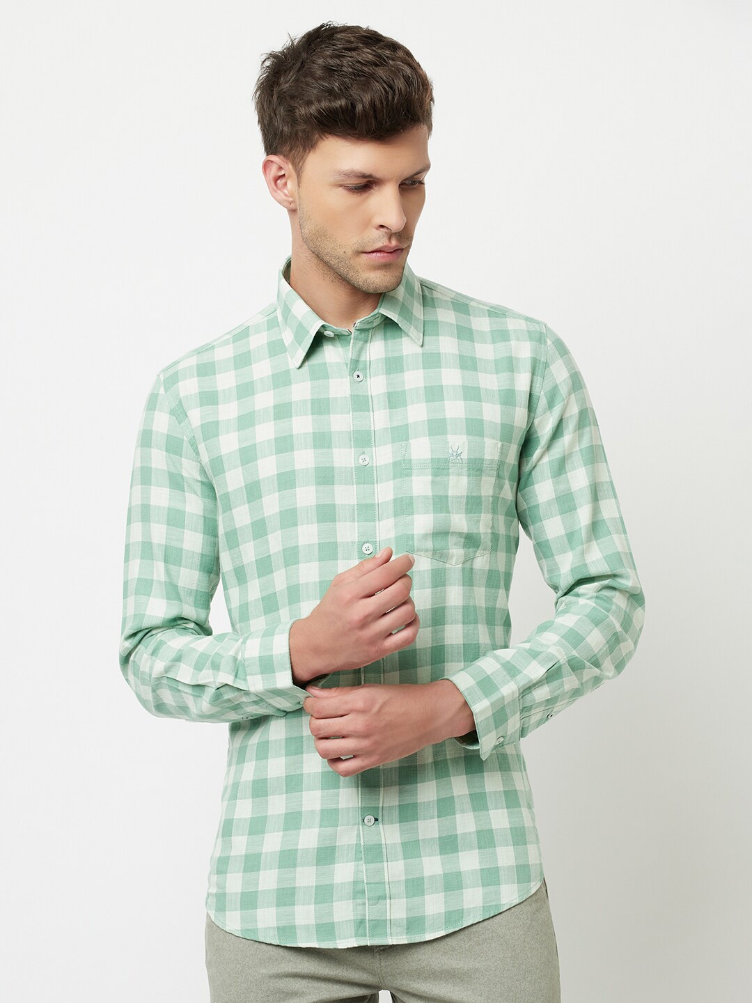 

Crimsoune Club Men Green Slim Fit Gingham Checks Checked Casual Shirt