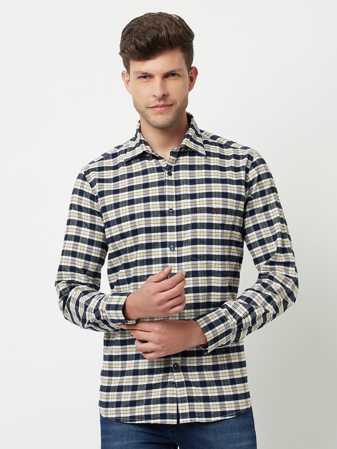 

Crimsoune Club Men Navy Blue Slim Fit Checked Casual Shirt
