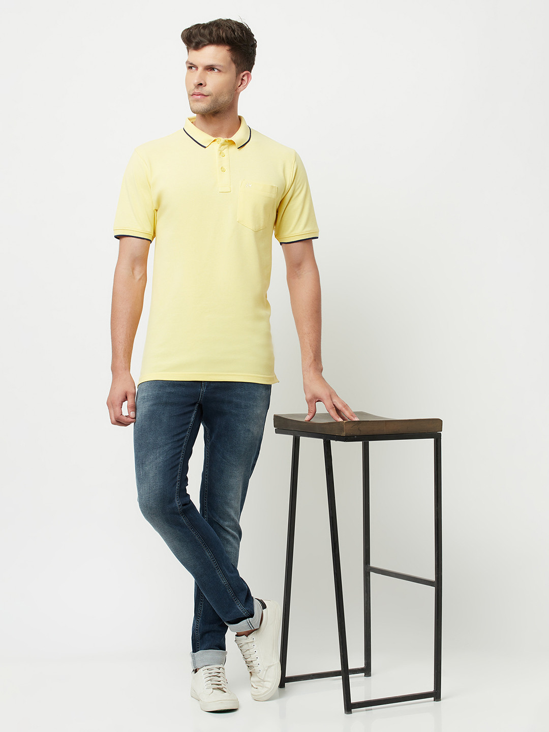 

Crimsoune Club Men Yellow Solid Cotton Polo Collar Slim Fit T-shirt