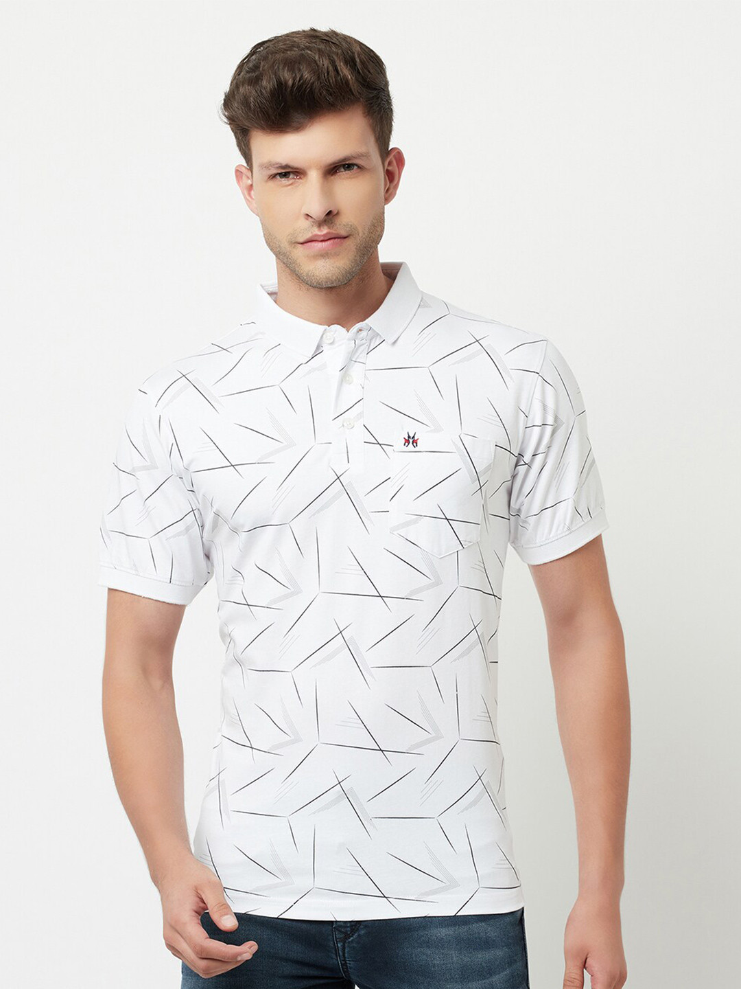

Crimsoune Club Men White Printed Polo Collar Slim Fit T-shirt