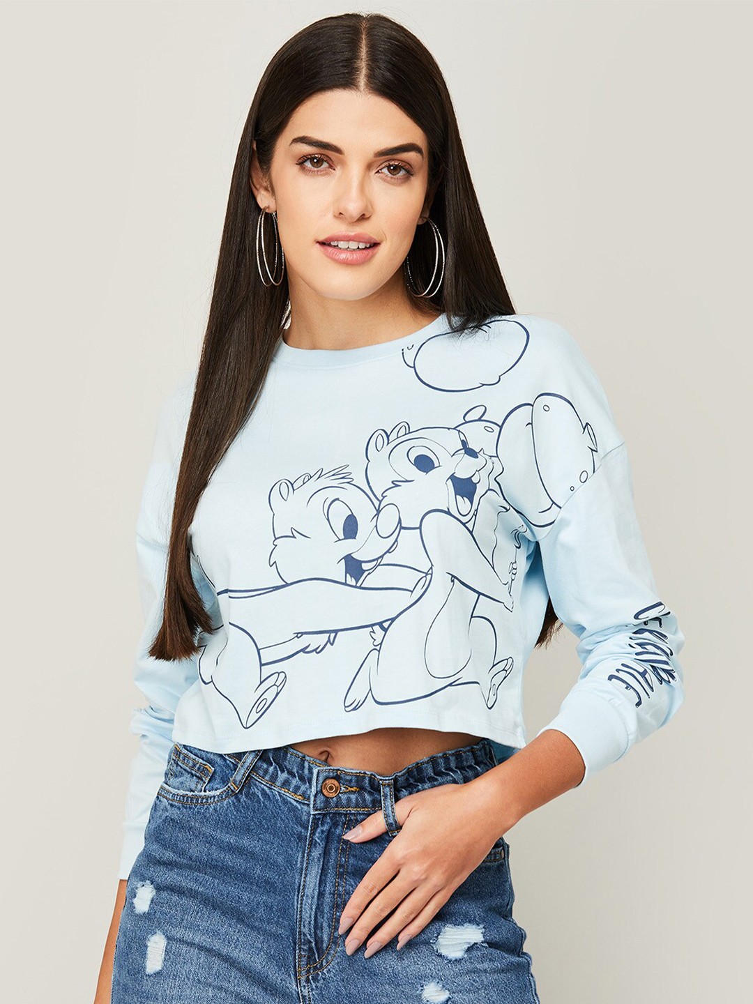 

Ginger by Lifestyle Women Blue Printed Crop Sweatshirt