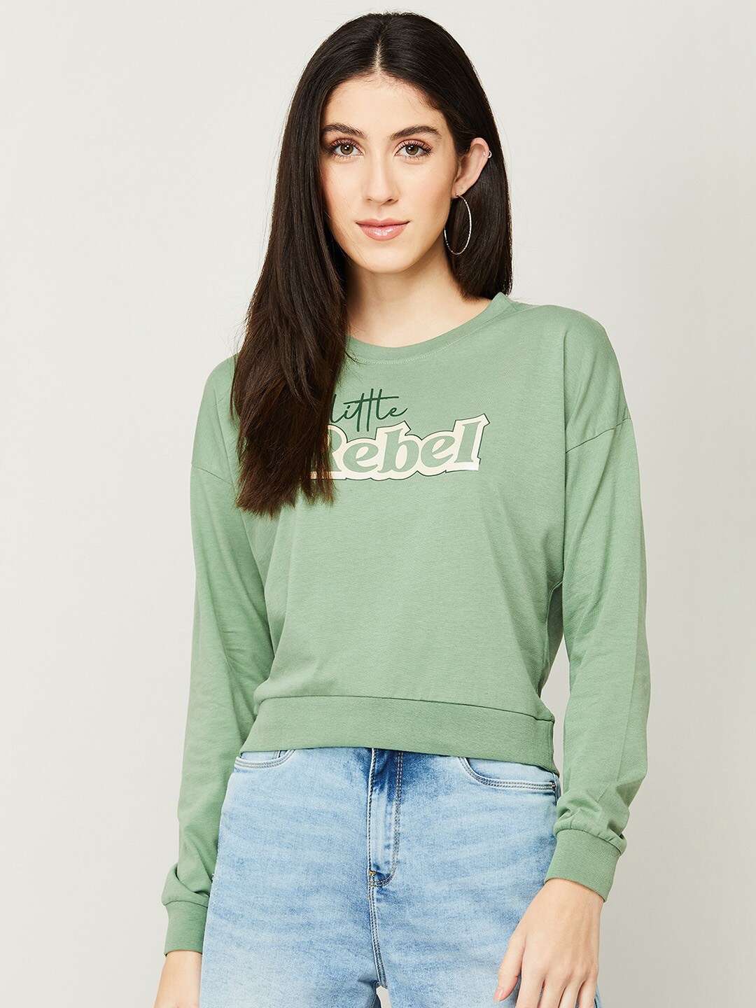 

Ginger by Lifestyle Women Olive Green Printed Sweatshirt