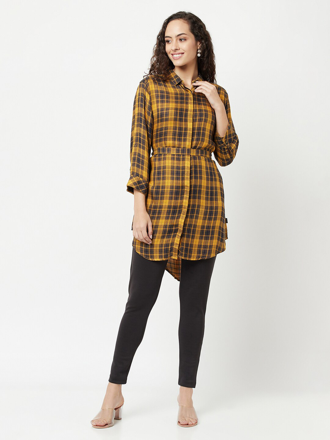 

Crimsoune Club Women Mustard Tartan Checked Casual Shirt