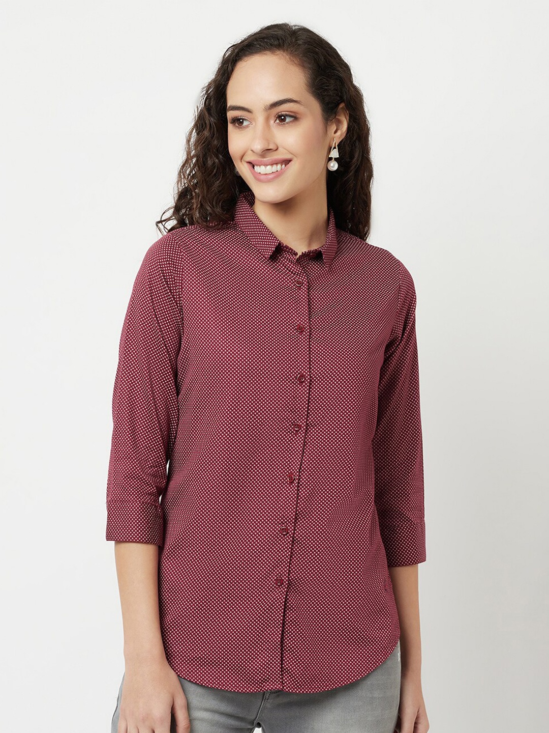 

Crimsoune Club Women Maroon Slim Fit Printed Pure Cotton Casual Shirt