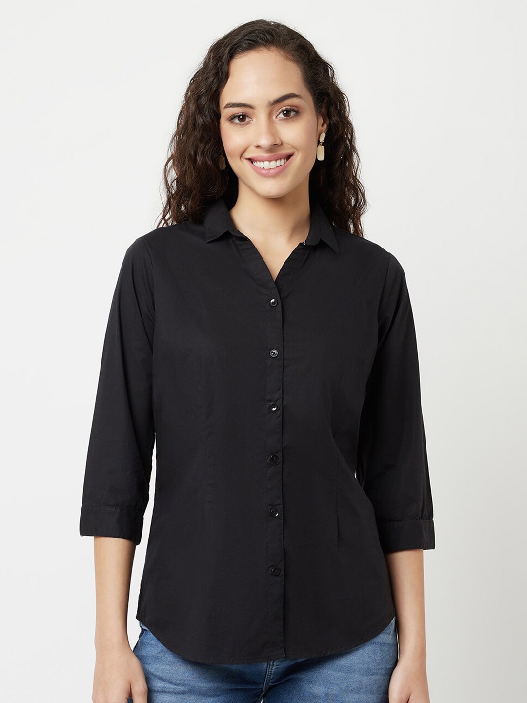 

Crimsoune Club Women Black Cotton Slim Fit Casual Shirt