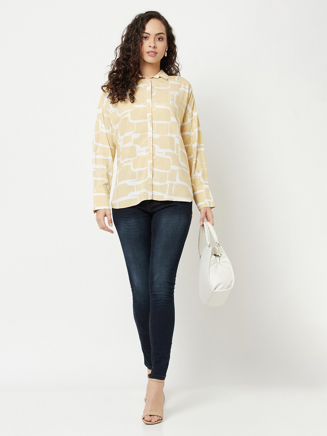 

Crimsoune Club Women Beige Printed Casual Shirt