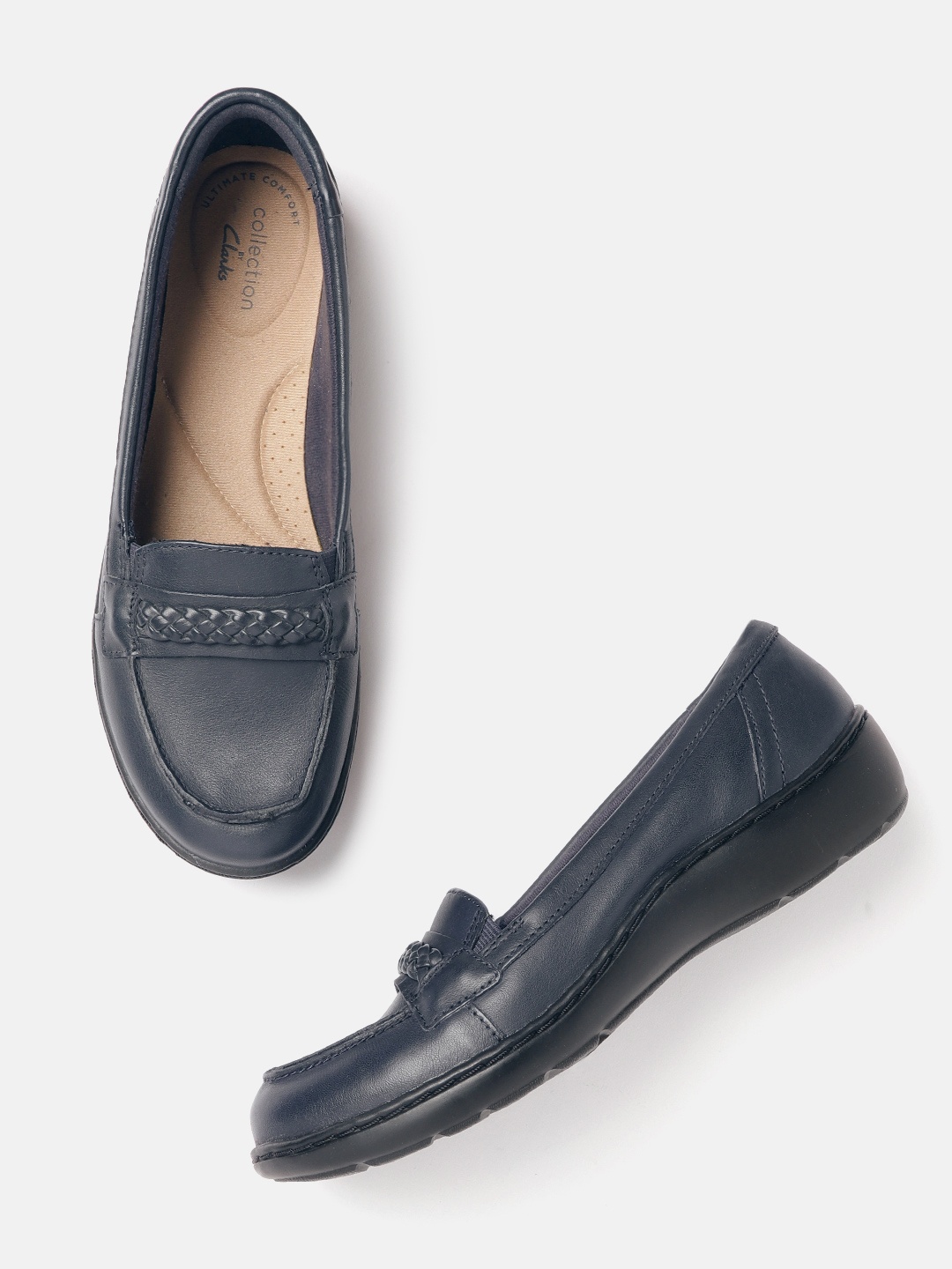 

Clarks Women Navy Blue Leather Loafers