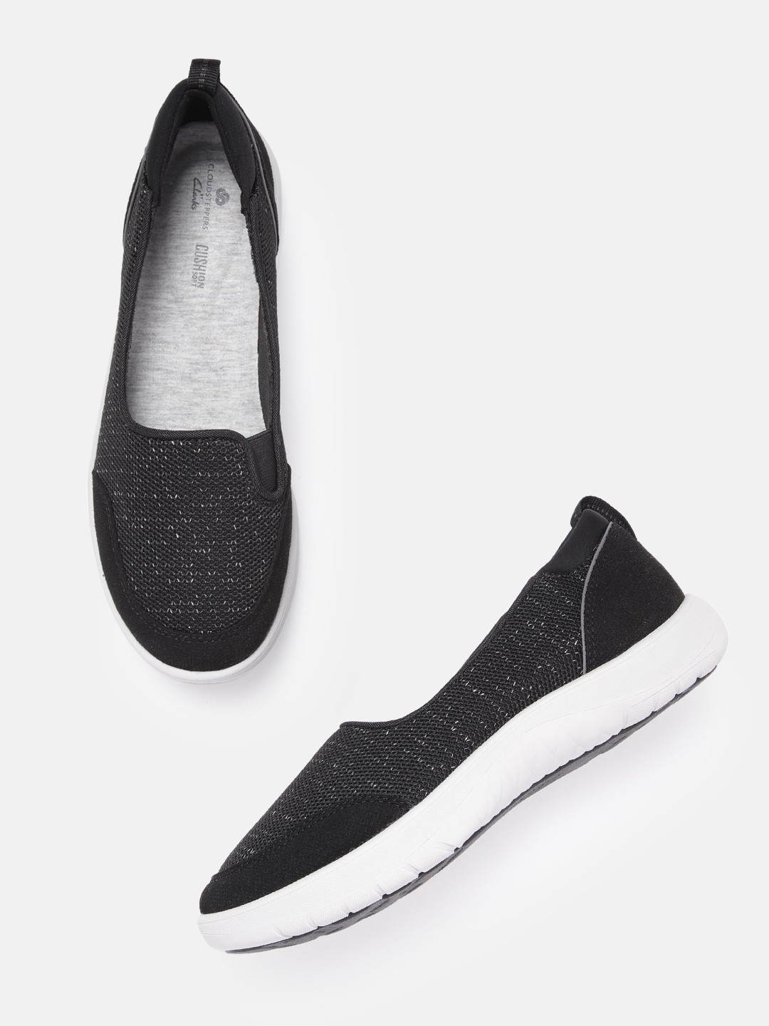 

Clarks Women Black Shimmery Woven Design Slip-On Sneakers