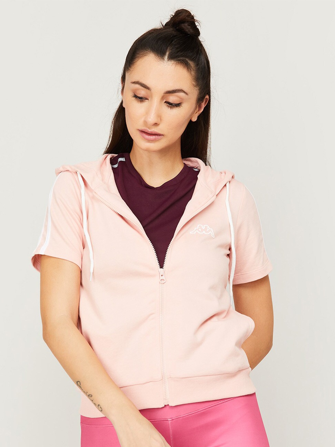 

Kappa Women Pink Solid Cotton Hooded Sweatshirt