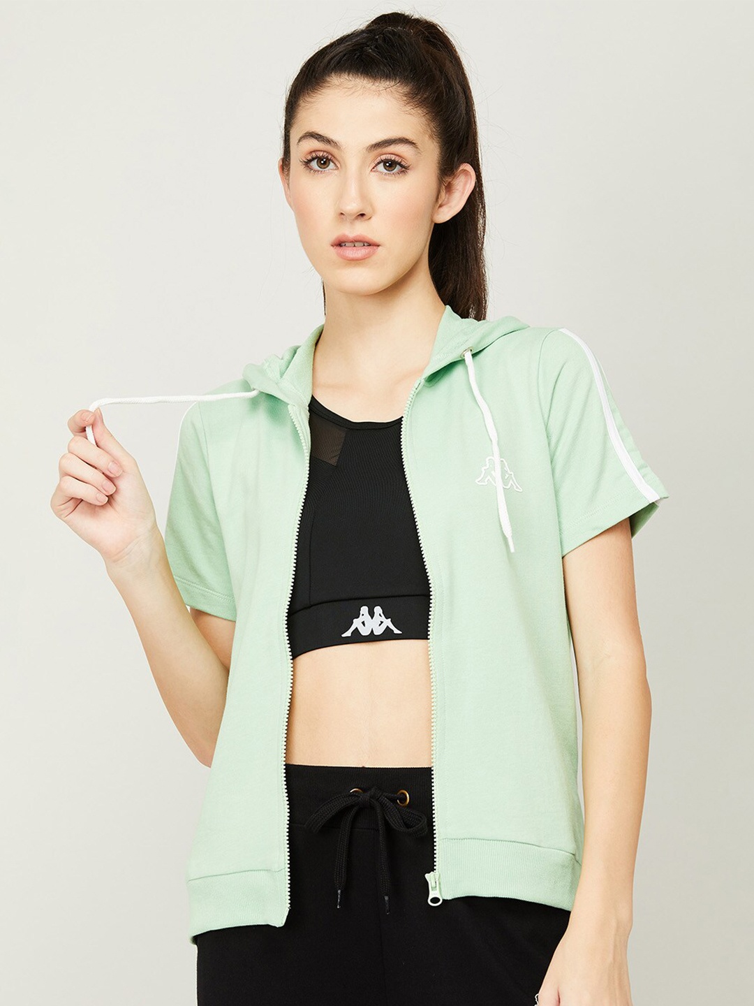 

Kappa Women Green Hooded Sweatshirt