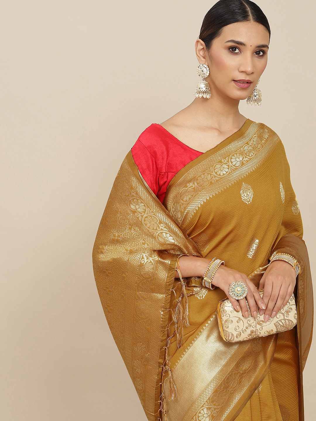 

Ishin Ethnic Motifs Zari Banarasi Saree, Khaki