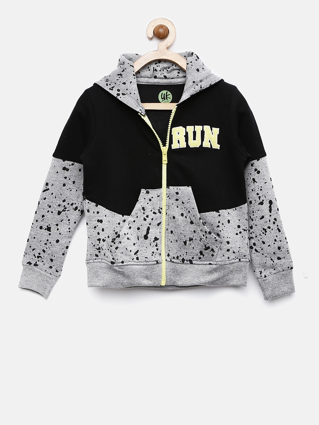 

YK Boys Grey & Black Printed Hooded Sweatshirt