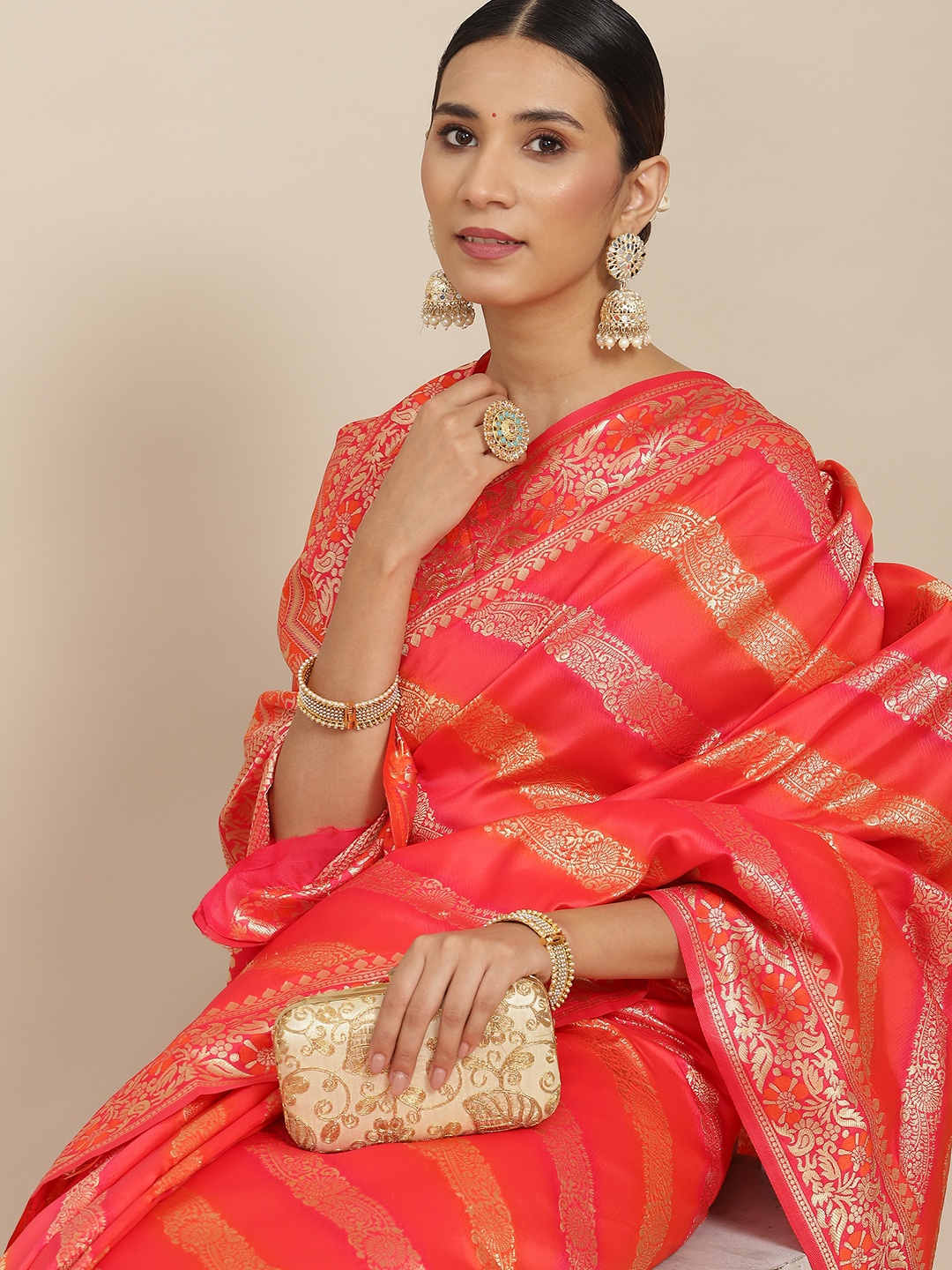 

Ishin Woven Design Zari Banarasi Saree, Orange