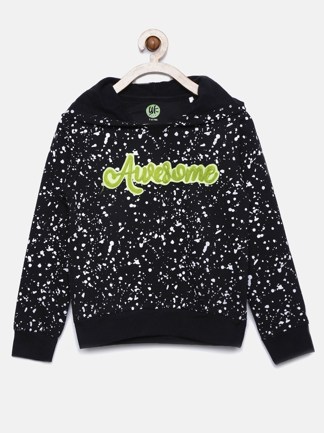 

YK Boys Black Printed Hooded Sweatshirt