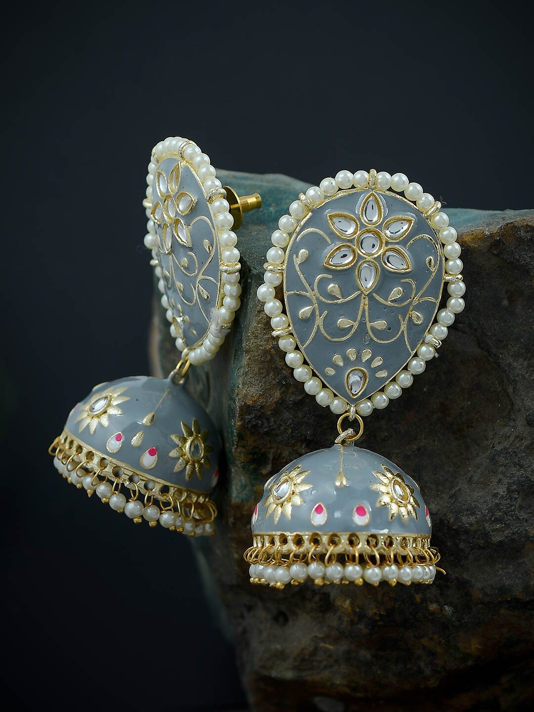 

Silvermerc Designs Gold-plated & Blue Contemporary Jhumkas Earrings