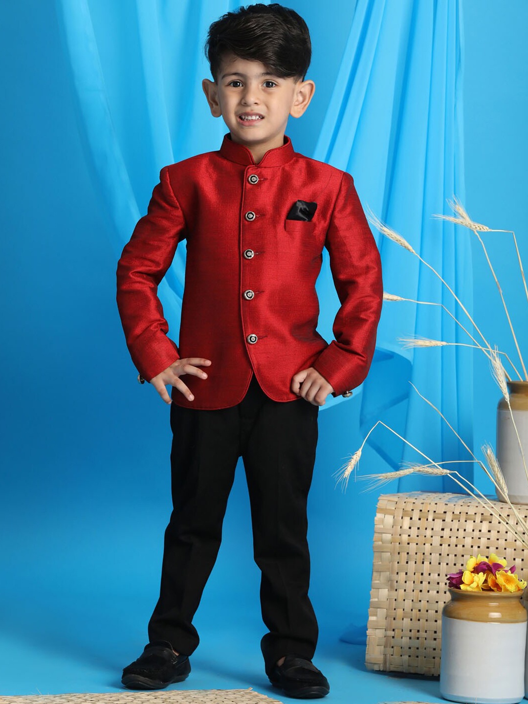 

VASTRAMAY Boys Maroon Solid Slim-Fit Jodhpuri Blazers