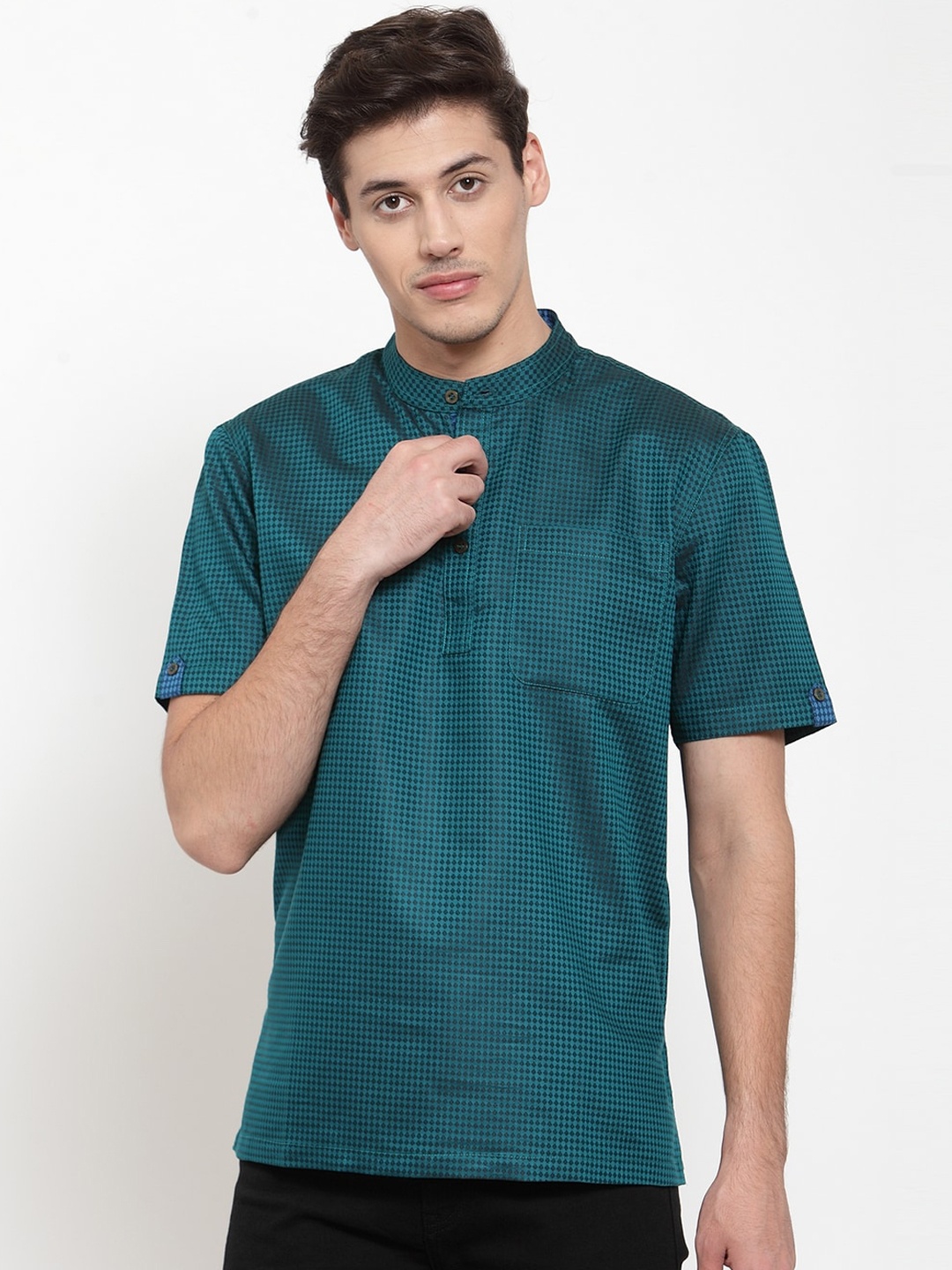 

NEUDIS Men Teal Geometric Printed Kurta
