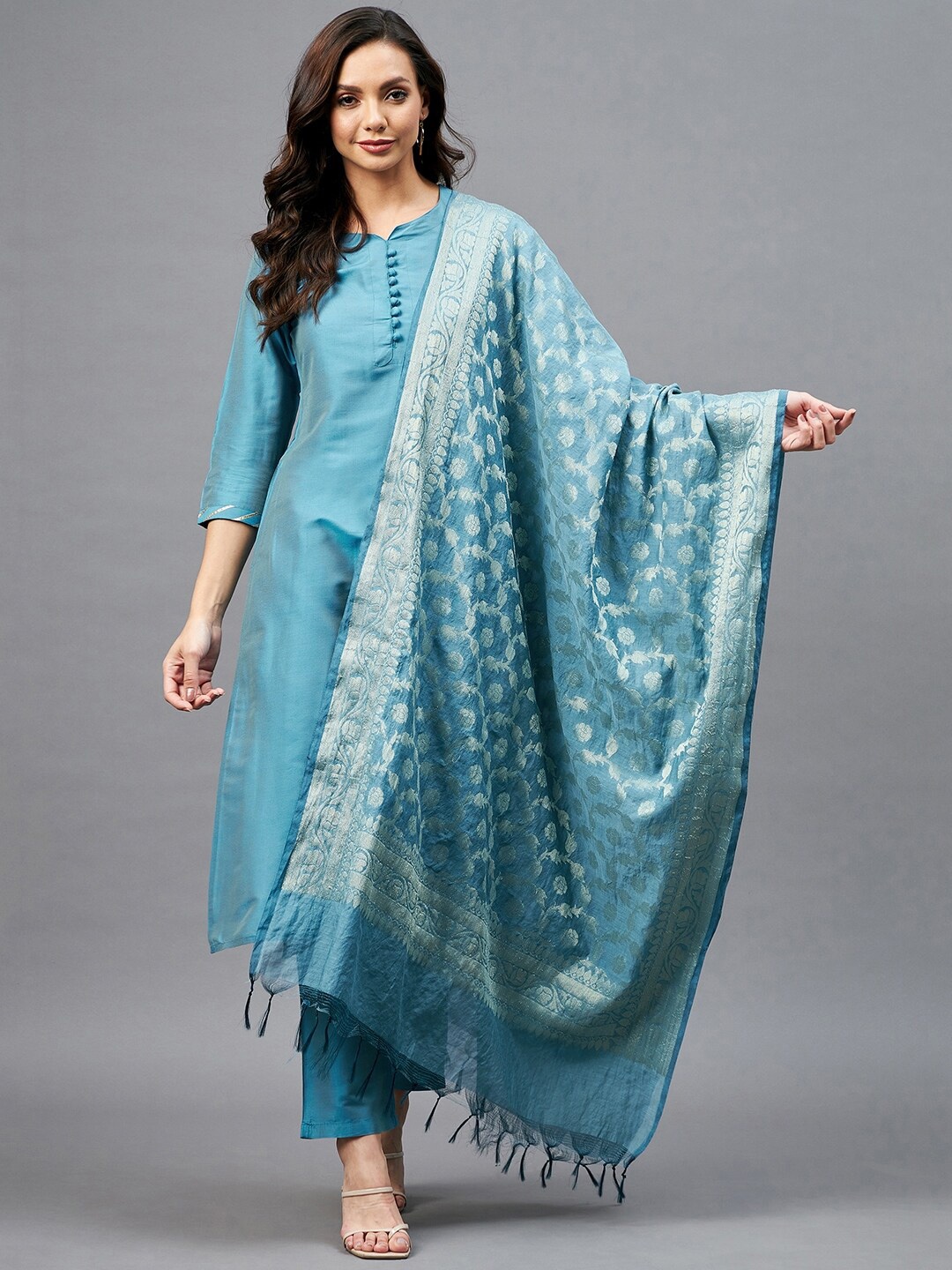 

Azira Women Blue Kurta with Trousers & With Dupatta