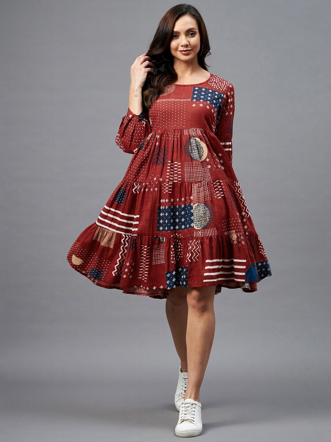 

Azira Red Ethnic Motifs Empire Dress