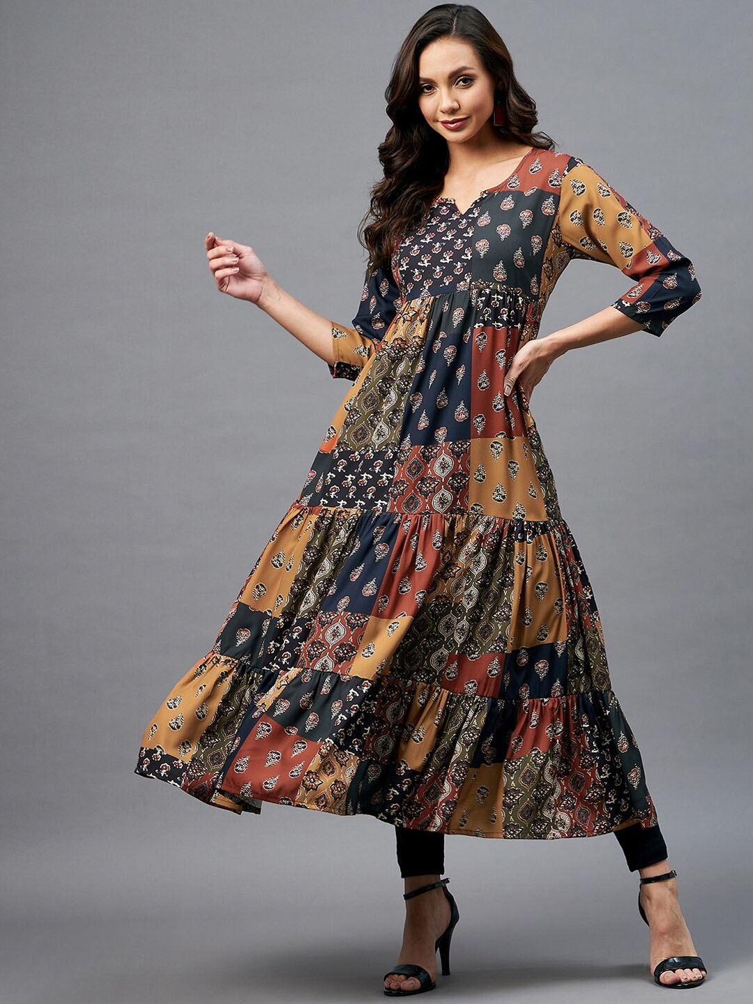 

Azira Women Multicoloured Ethnic Motifs Printed Crepe Anarkali Kurta, Multi