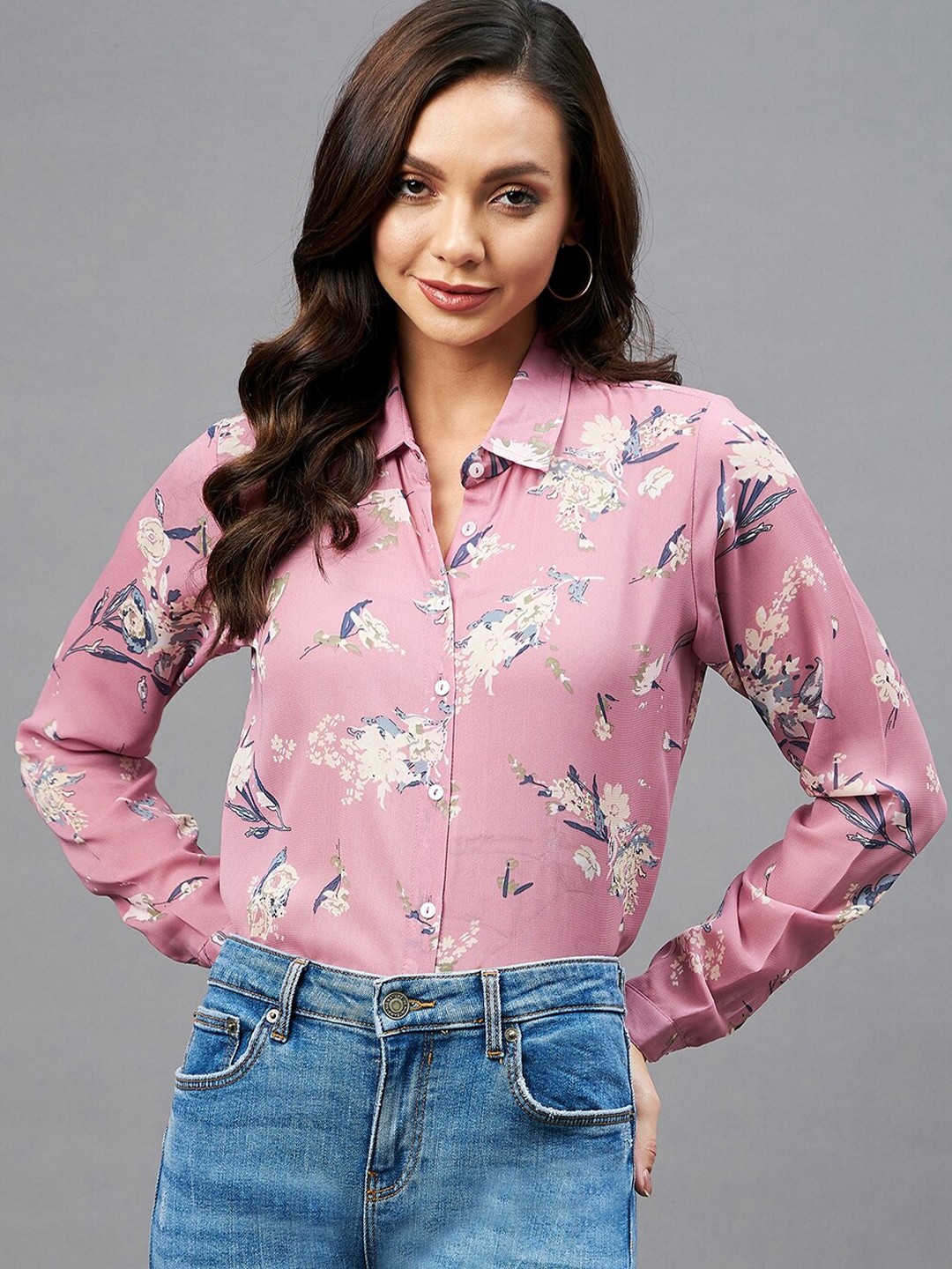 

Azira Women Pink Floral Printed Semiformal Shirt