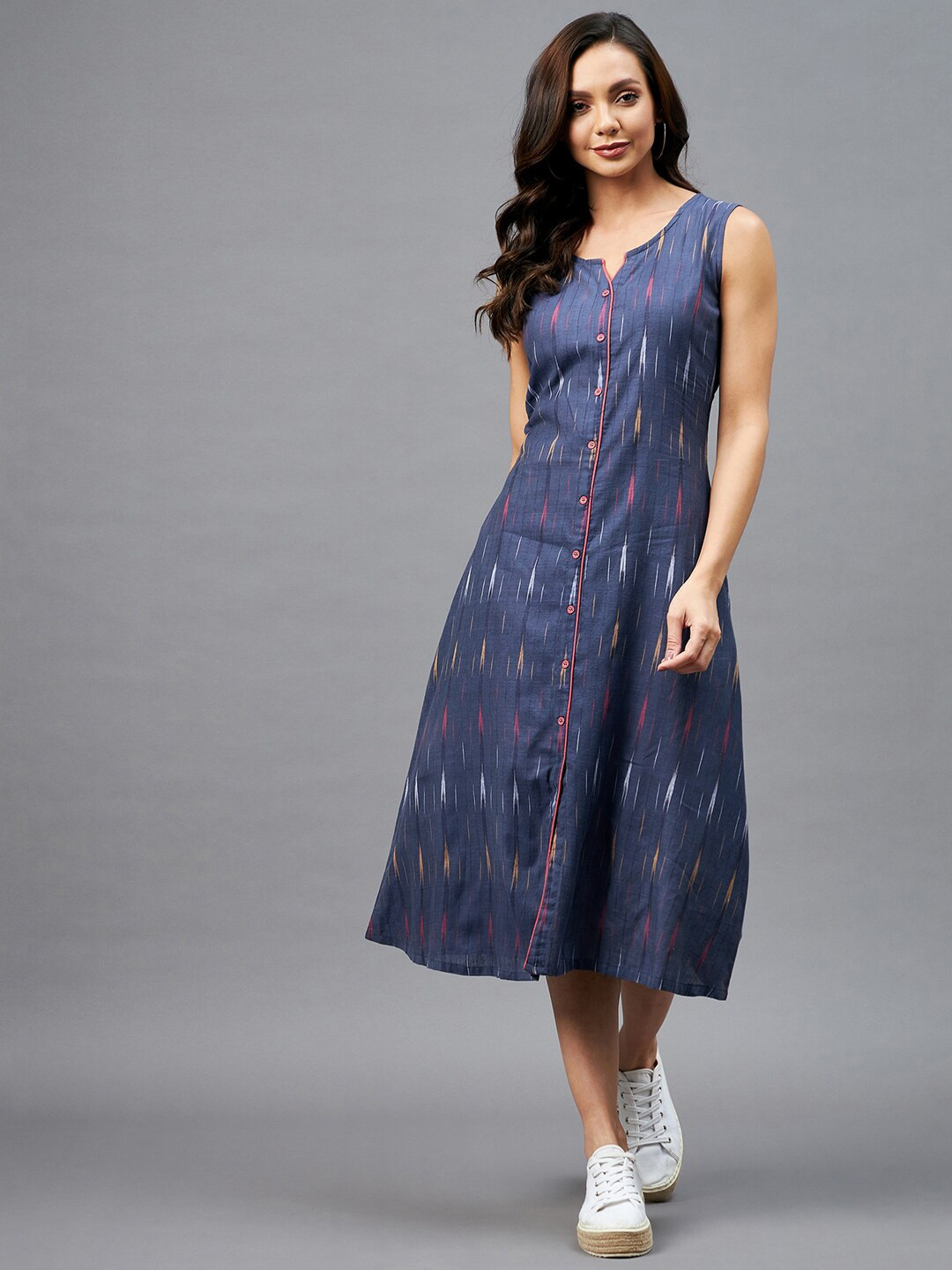 

Azira Blue A-Line Button Down Dress