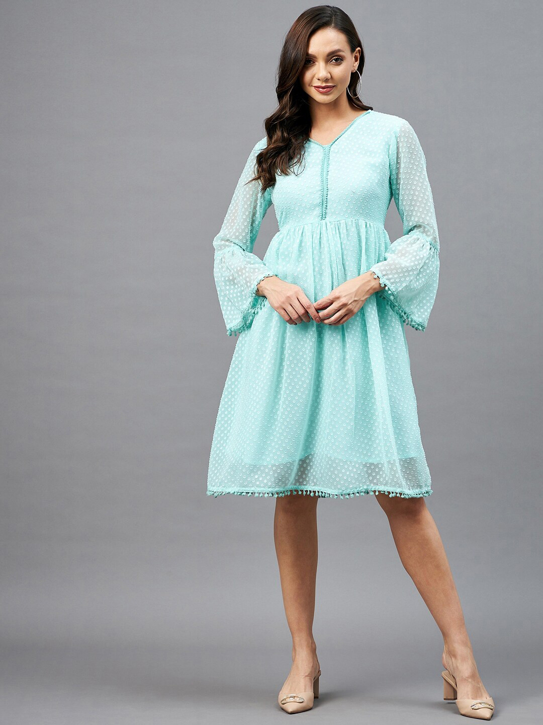 

Azira Green Georgette A-Line Dress