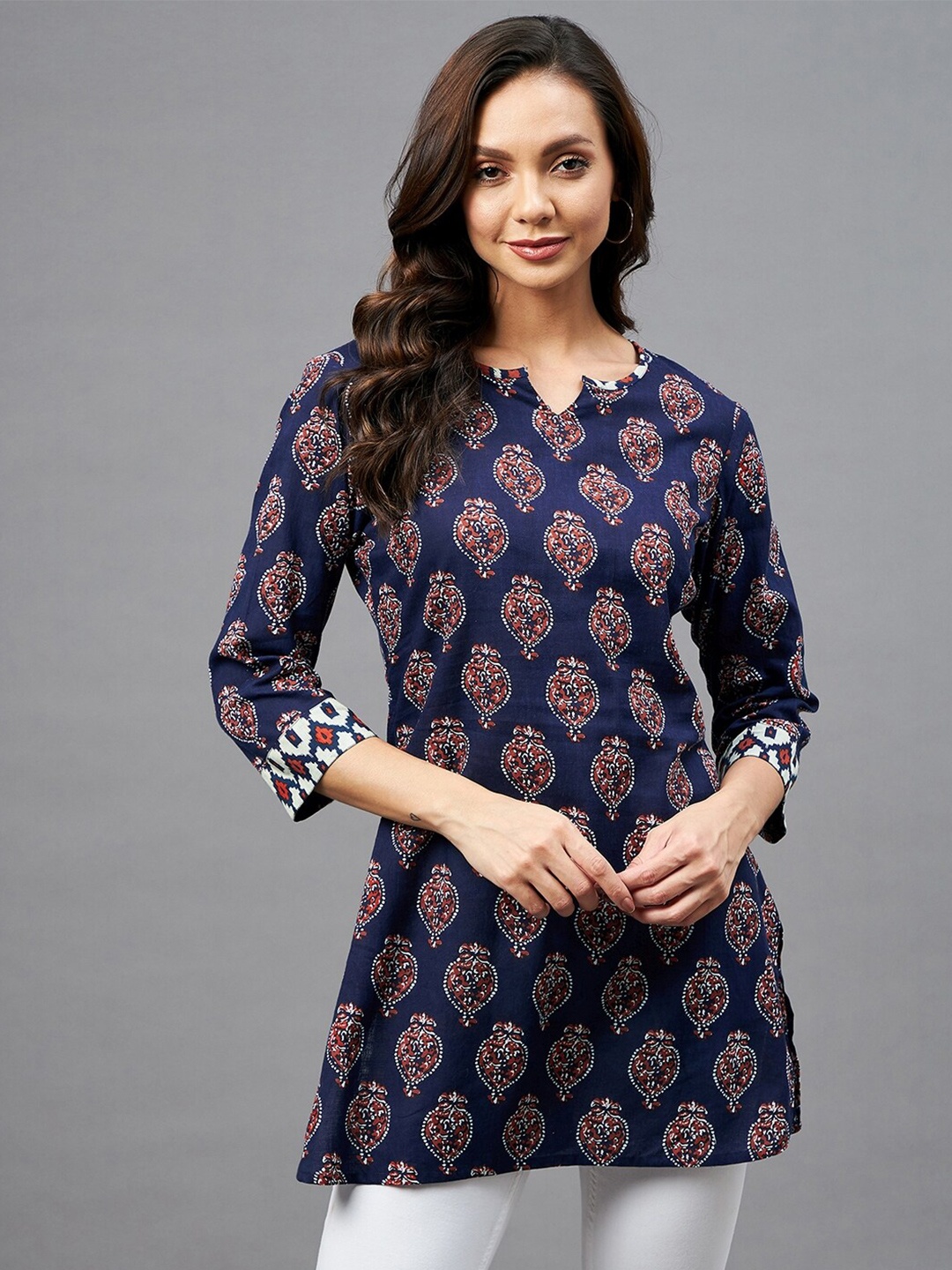 

Azira Navy Blue & Brown Ethnic Printed Tunic