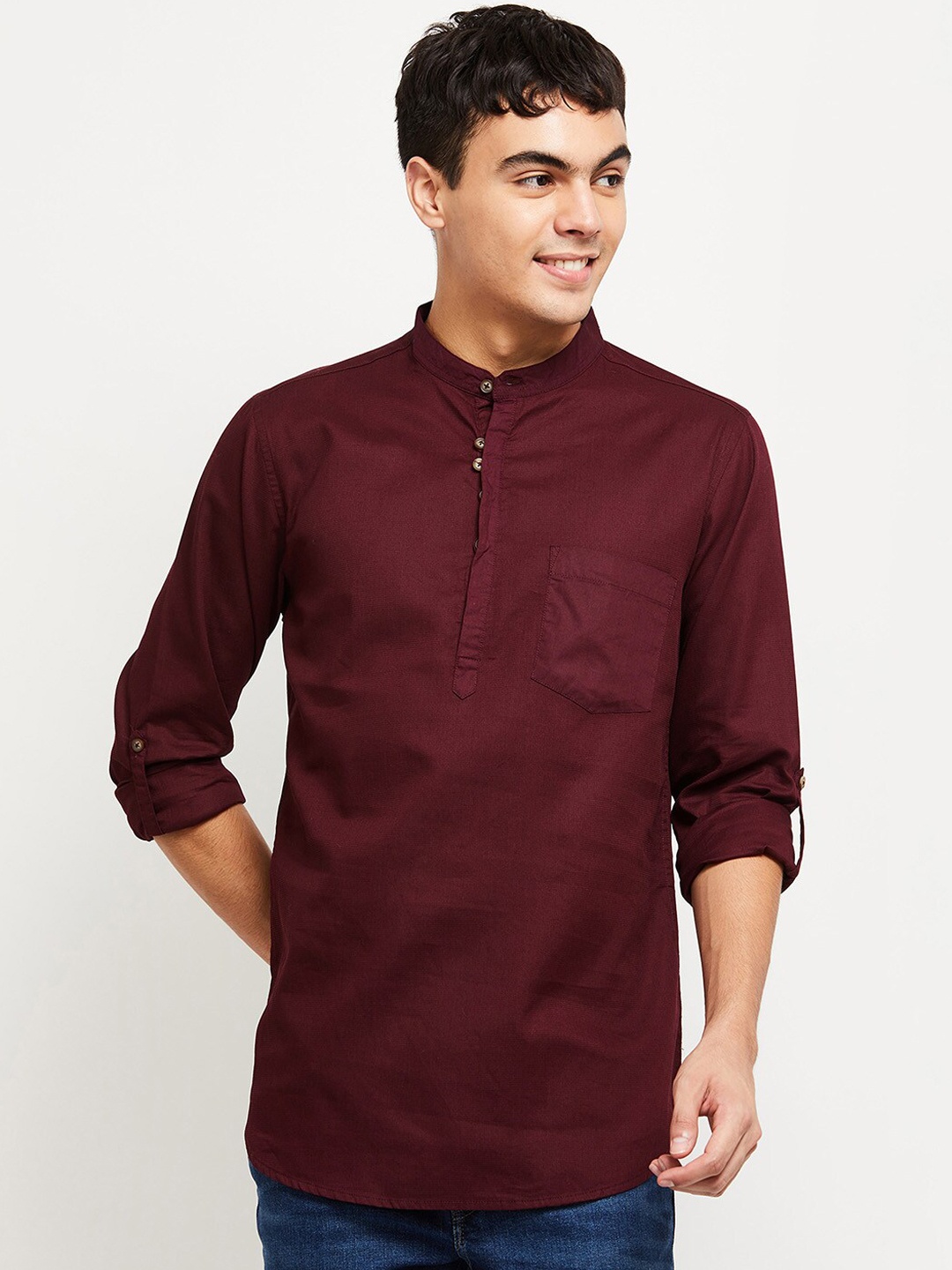 

max Men Maroon Solid Cotton Kurta