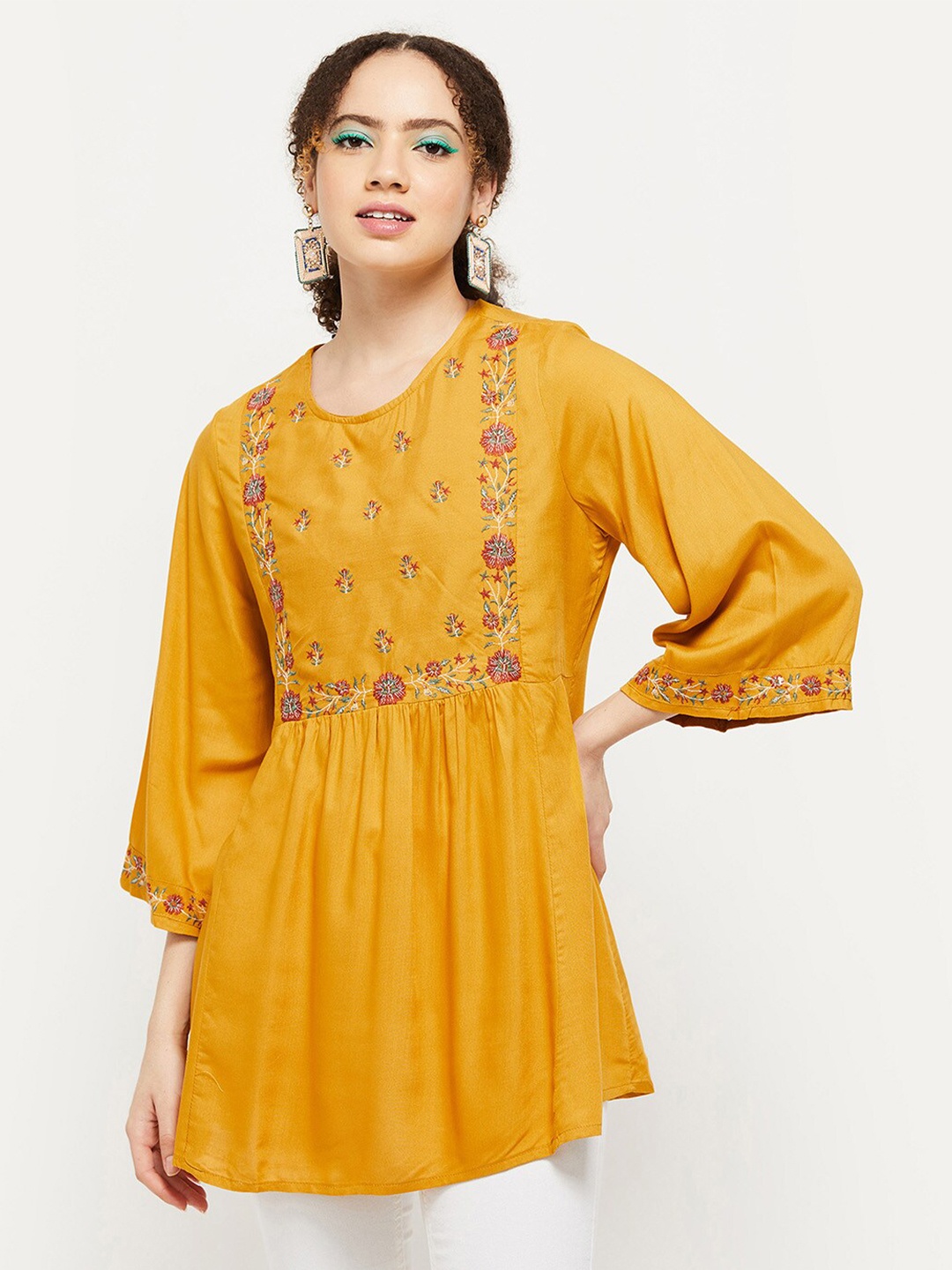 

max Mustard & Red Viscose Rayon Printed Tunic