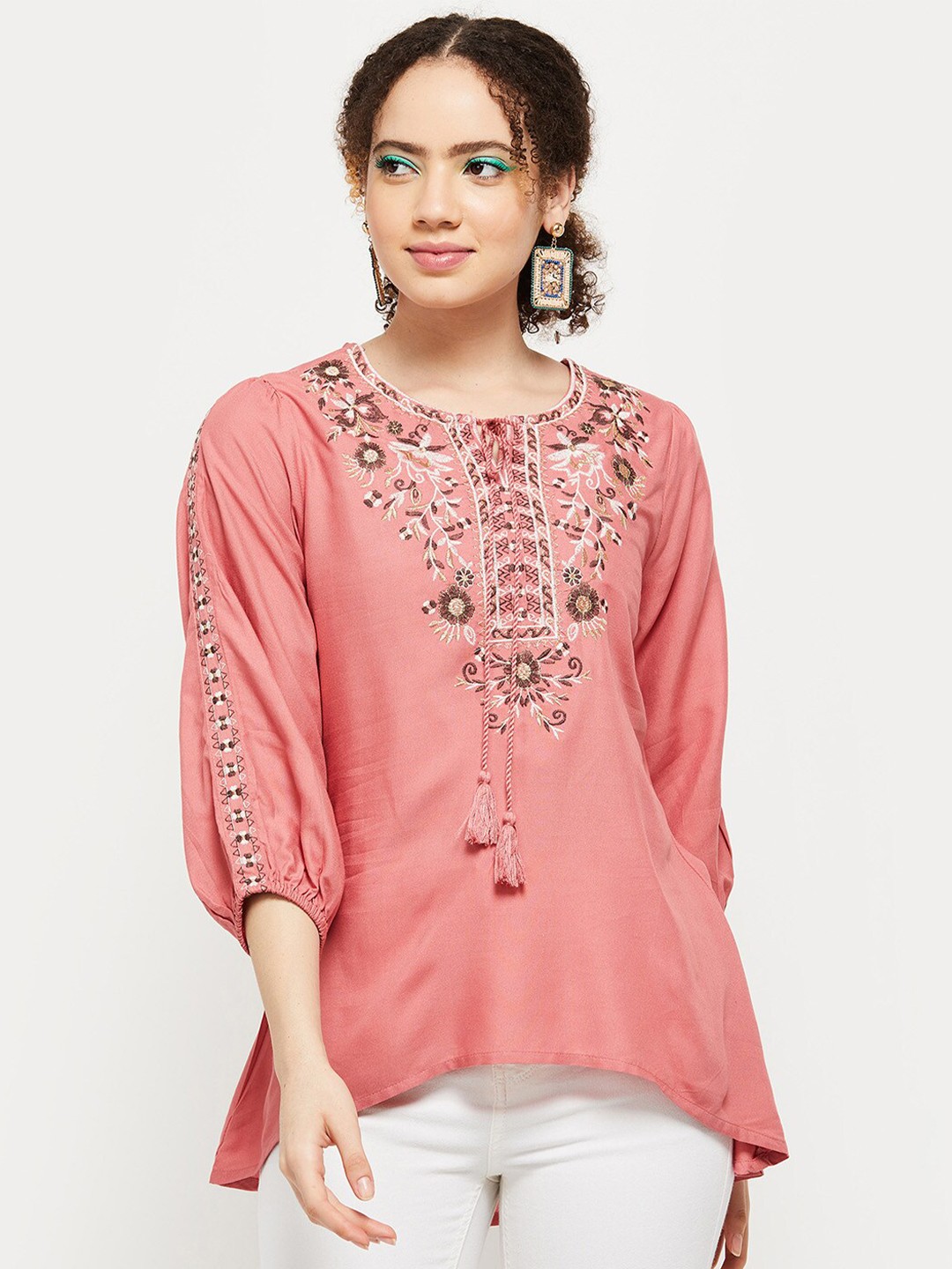 

max Women Pink Floral Embroidered Tunic