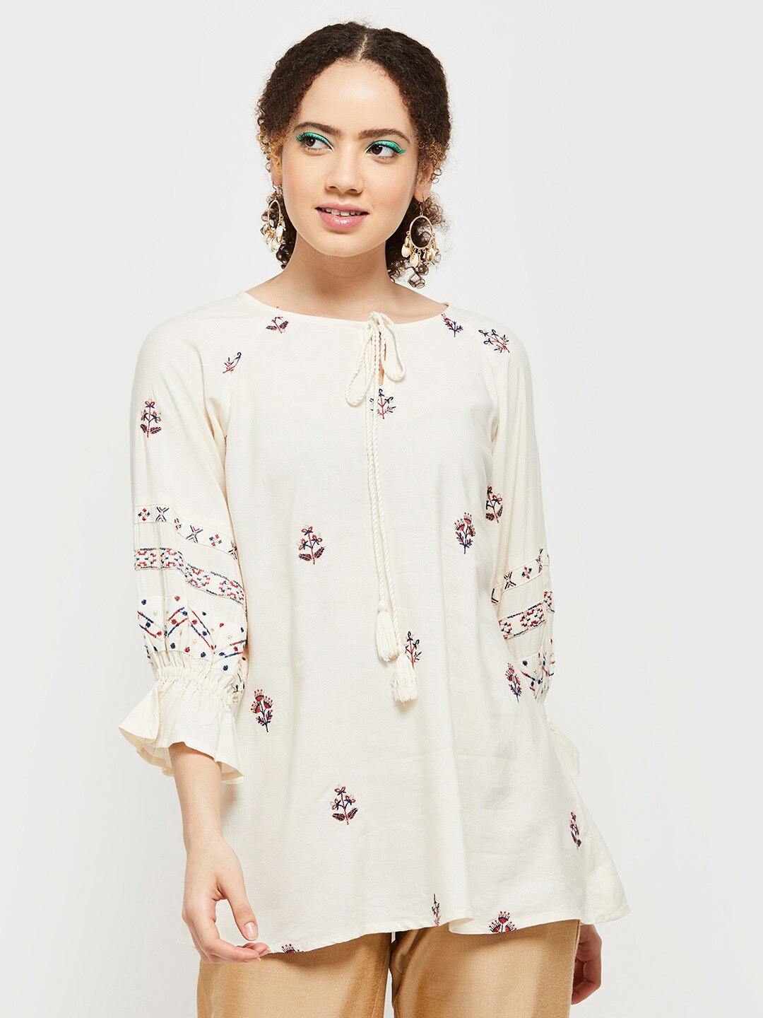 

max Beige & Red Viscose Rayon Printed Tunic