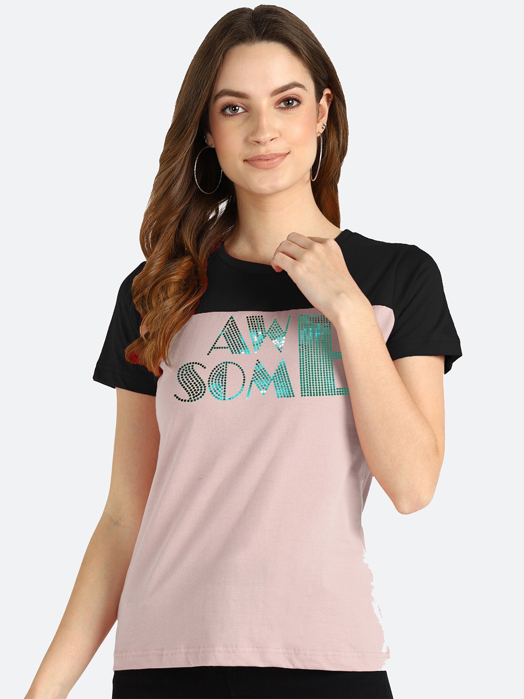 

shashvi Women Purple & Black Printed T-shirt