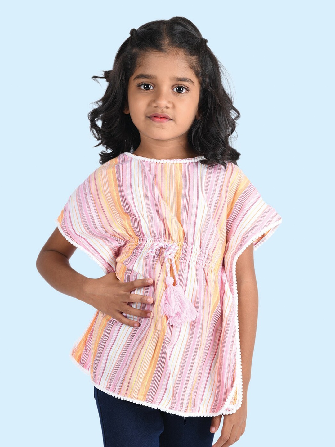 

Zalio Girls Cream Striped Extended Sleeves Kaftan Top