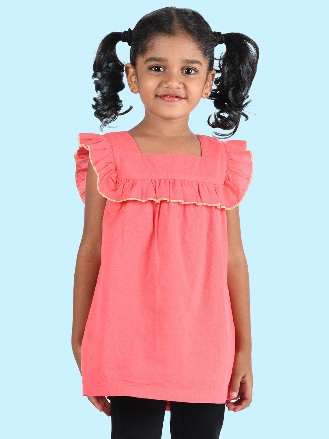 

Zalio Girls Pink Ruffles Pure Cotton Top