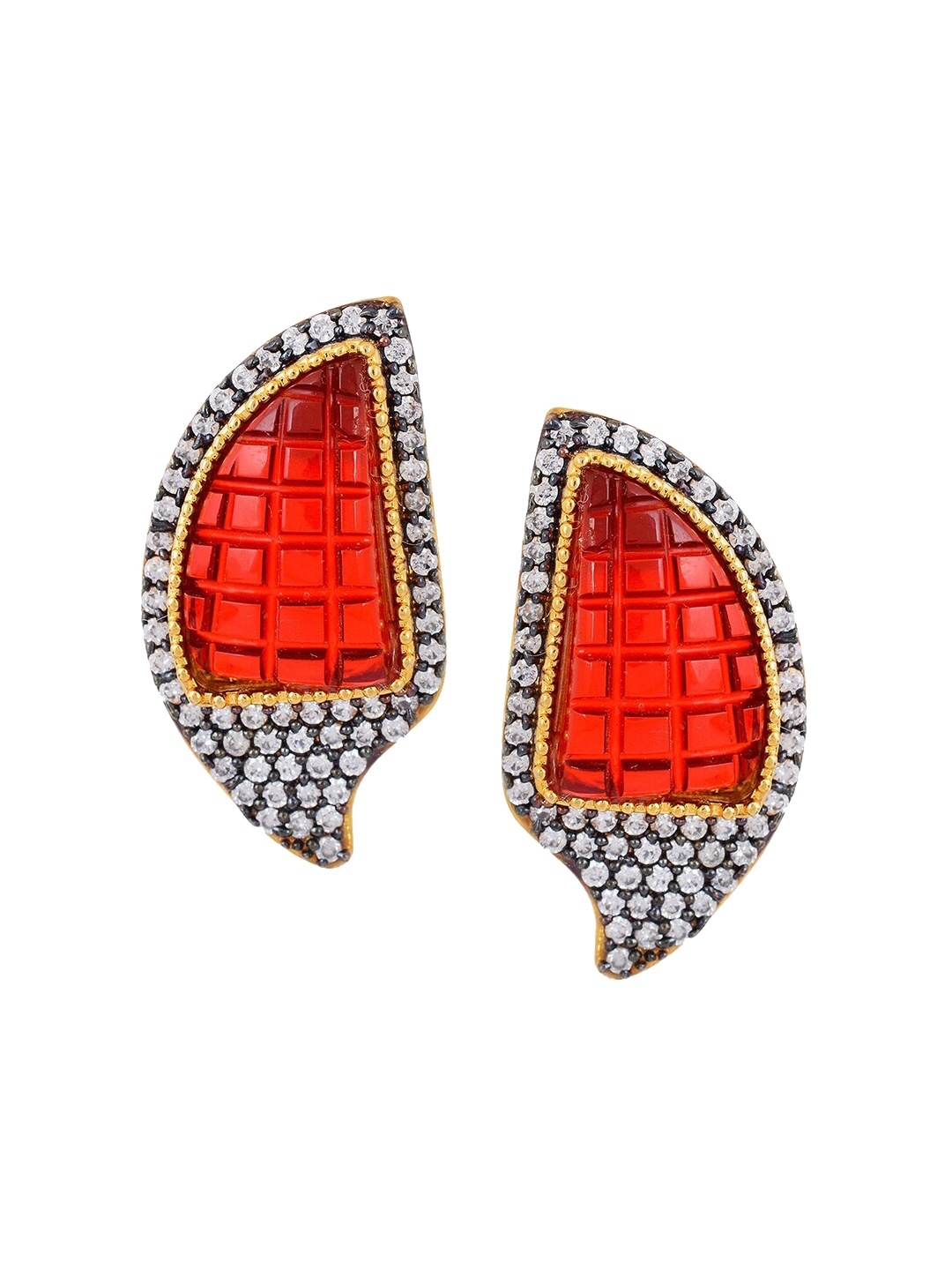 

Tistabene Red & Silver-Toned Gold-Plated Contemporary Studs Earrings