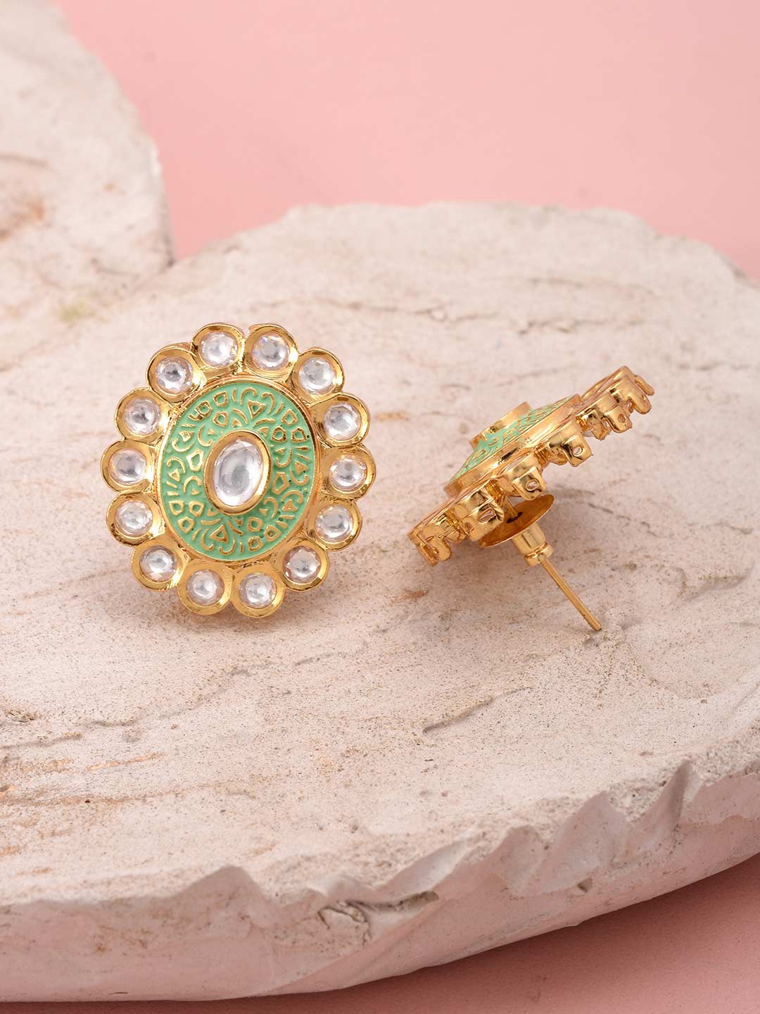 

Tistabene Gold-Toned & Green Contemporary Studs Earrings
